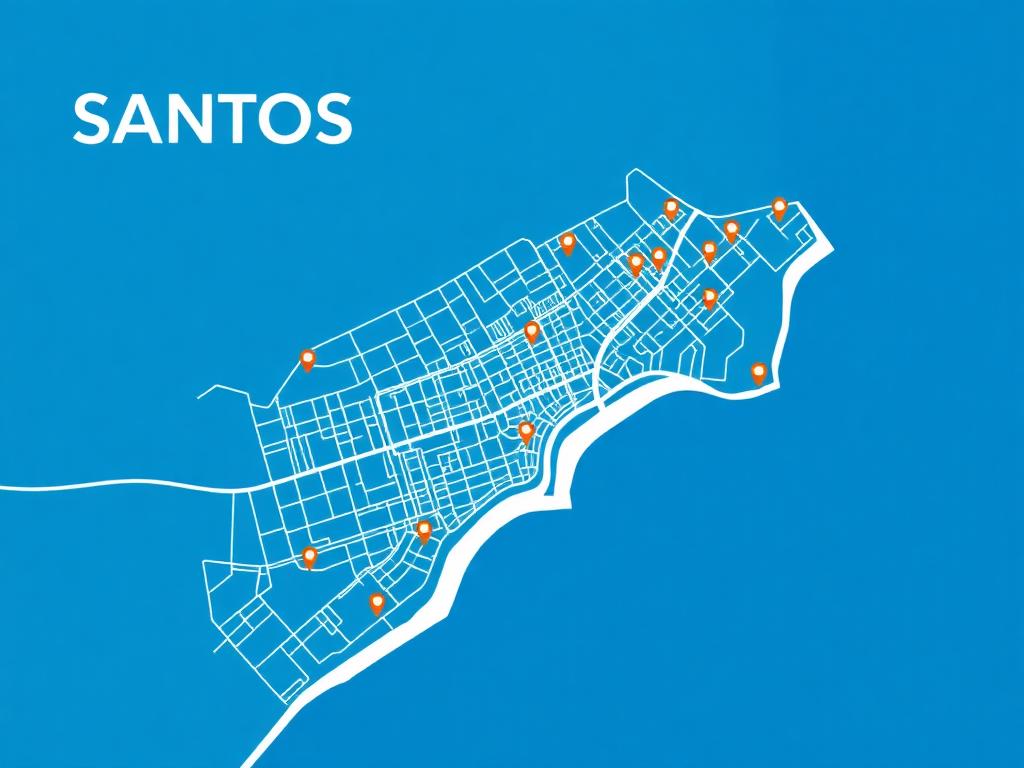 Mapa de Santos com bairros atendidos pela Exponencial Pinturas